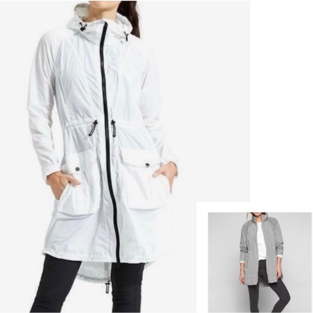 Athleta Gray Long Anorak Jacket XS Lightweight Cinch Waist Windbreaker